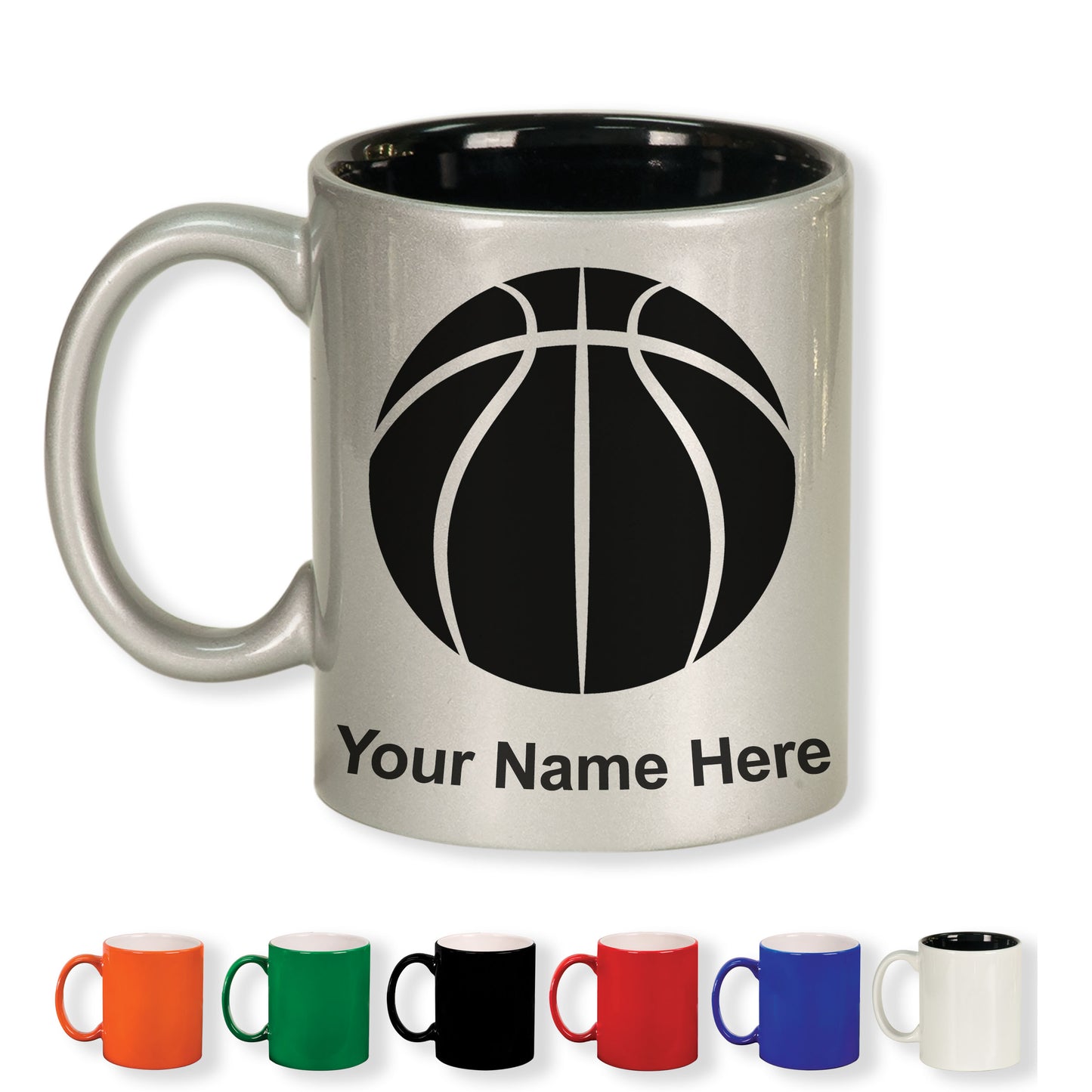 11oz Round Ceramic Coffee Mug, Basketball Ball, Personalized Engraving Included