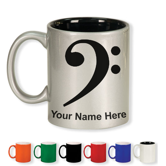 11oz Round Ceramic Coffee Mug, Bass Clef, Personalized Engraving Included
