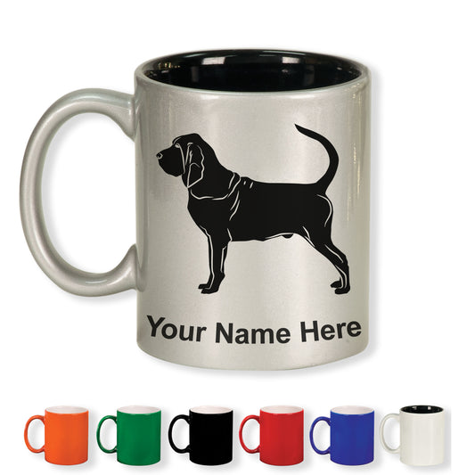 11oz Round Ceramic Coffee Mug, Bloodhound Dog, Personalized Engraving Included