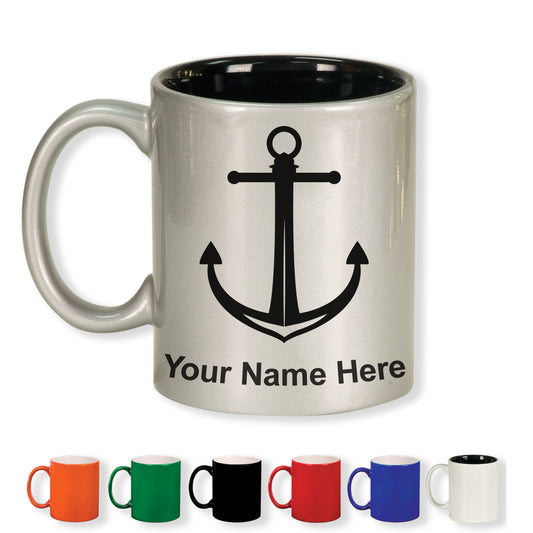 11oz Round Ceramic Coffee Mug, Boat Anchor, Personalized Engraving Included