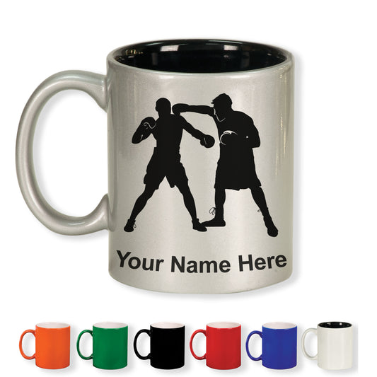 11oz Round Ceramic Coffee Mug, Boxers Boxing, Personalized Engraving Included