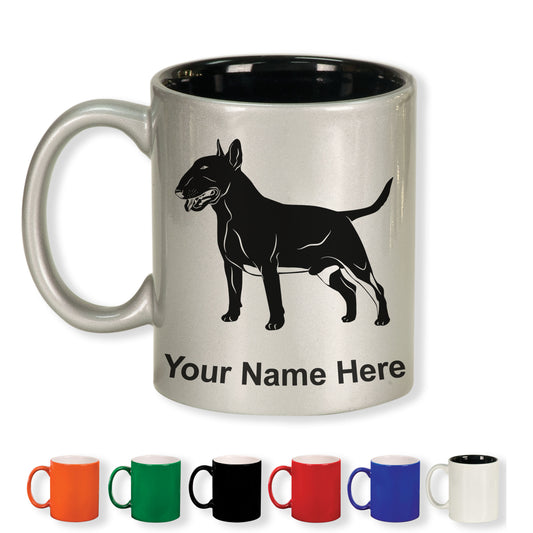 11oz Round Ceramic Coffee Mug, Bull Terrier Dog, Personalized Engraving Included