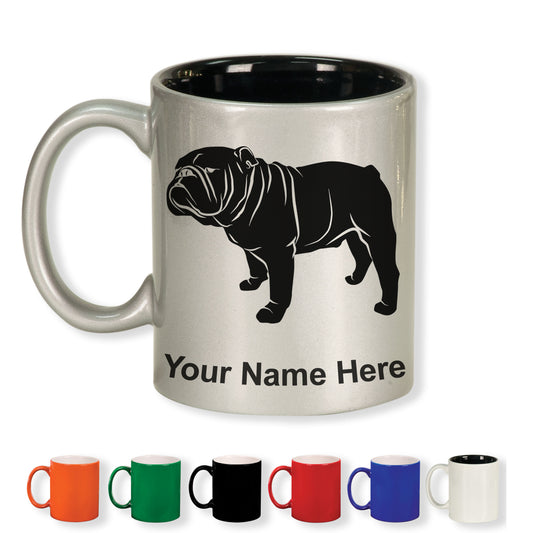 11oz Round Ceramic Coffee Mug, Bulldog Dog, Personalized Engraving Included