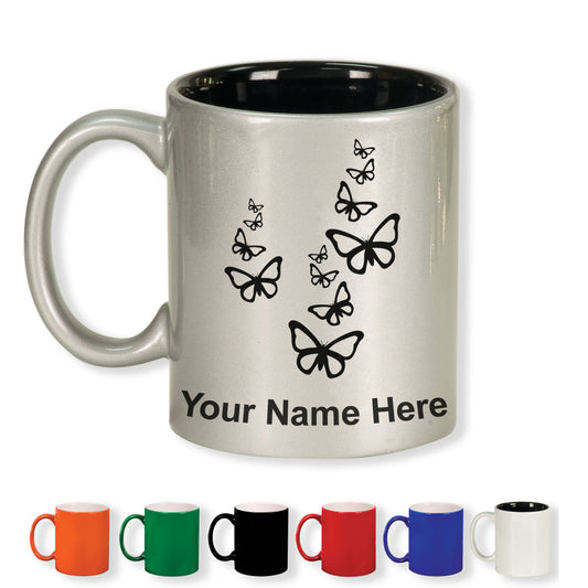 11oz Round Ceramic Coffee Mug, Butterflies, Personalized Engraving Included