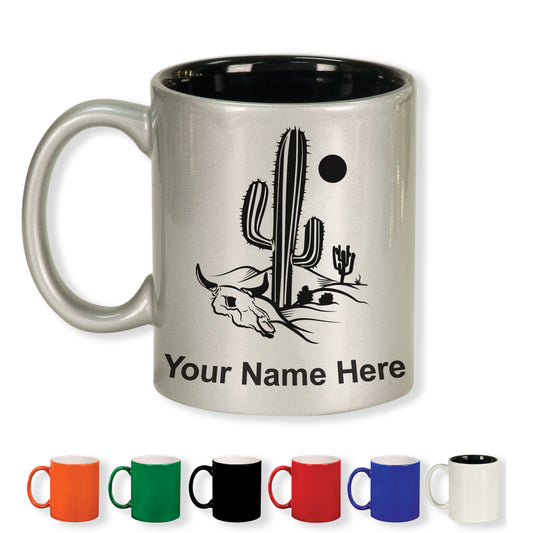 11oz Round Ceramic Coffee Mug, Cactus, Personalized Engraving Included