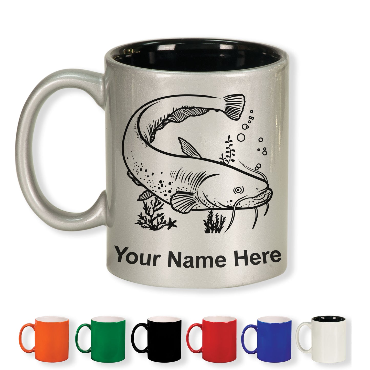 11oz Round Ceramic Coffee Mug, Catfish, Personalized Engraving Included