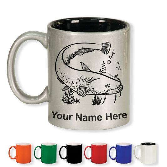 11oz Round Ceramic Coffee Mug, Catfish, Personalized Engraving Included