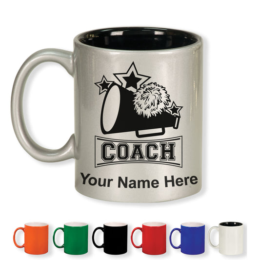11oz Round Ceramic Coffee Mug, Cheerleading Coach, Personalized Engraving Included