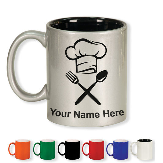 11oz Round Ceramic Coffee Mug, Chef Hat, Personalized Engraving Included