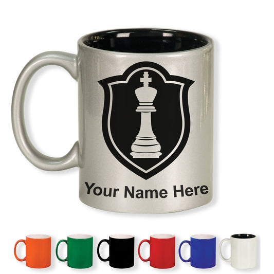 11oz Round Ceramic Coffee Mug, Chess King, Personalized Engraving Included