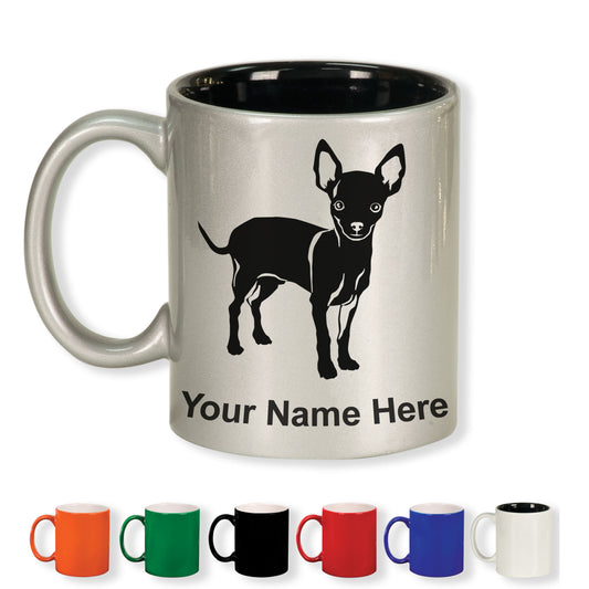 11oz Round Ceramic Coffee Mug, Chihuahua Dog, Personalized Engraving Included