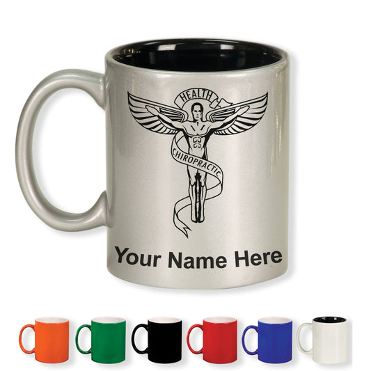 11oz Round Ceramic Coffee Mug, Chiropractic Symbol, Personalized Engraving Included
