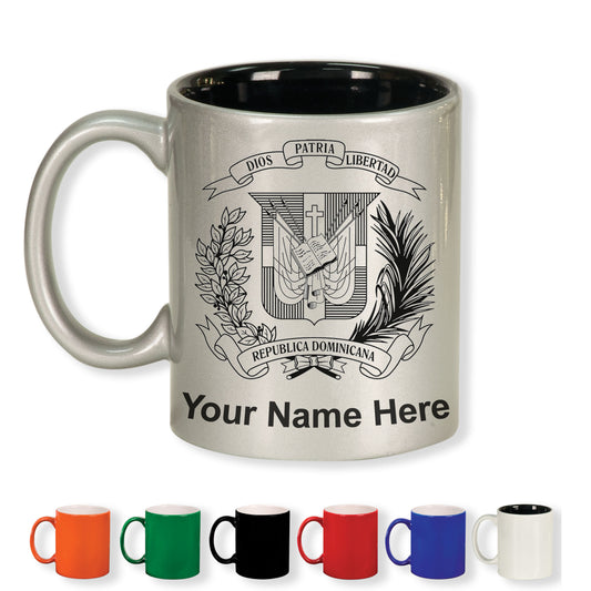 11oz Round Ceramic Coffee Mug, Coat of Arms Dominican Republic, Personalized Engraving Included