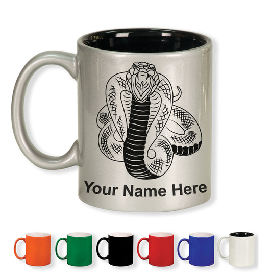 11oz Round Ceramic Coffee Mug, Cobra Snake, Personalized Engraving Included