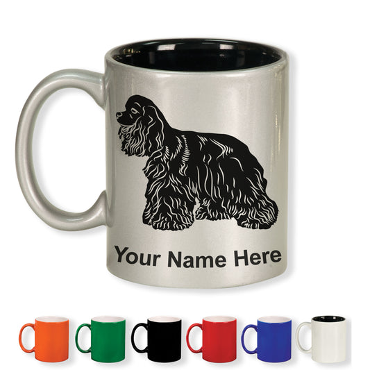 11oz Round Ceramic Coffee Mug, Cocker Spaniel Dog, Personalized Engraving Included