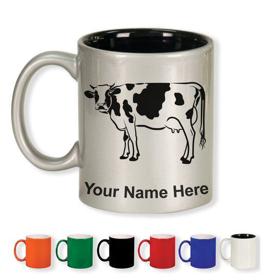 11oz Round Ceramic Coffee Mug, Cow, Personalized Engraving Included