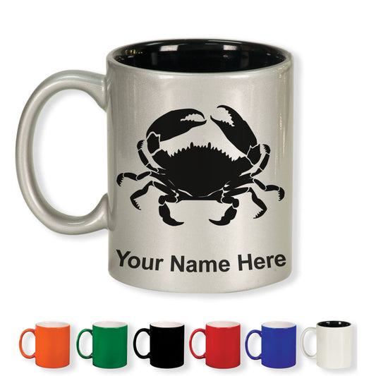 11oz Round Ceramic Coffee Mug, Crab, Personalized Engraving Included