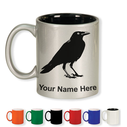 11oz Round Ceramic Coffee Mug, Crow, Personalized Engraving Included