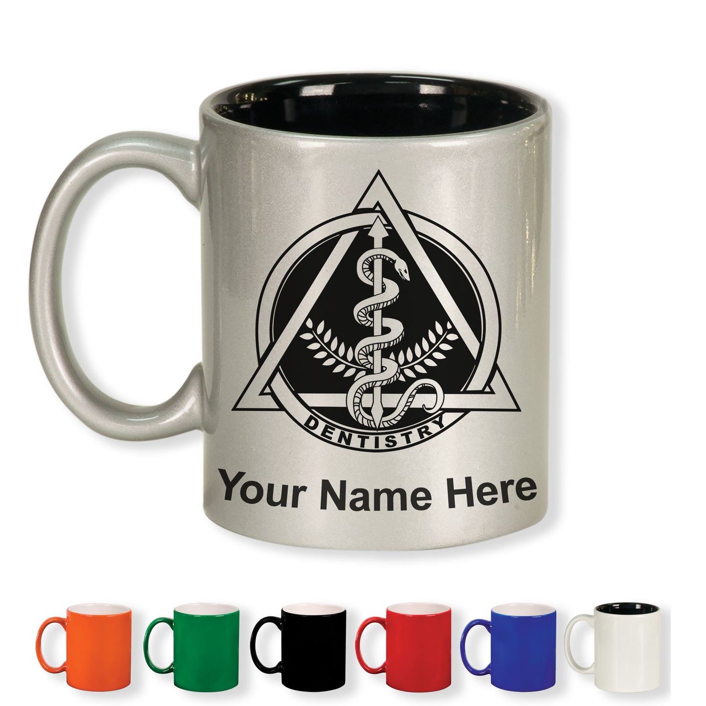 11oz Round Ceramic Coffee Mug, Dentist Symbol, Personalized Engraving Included