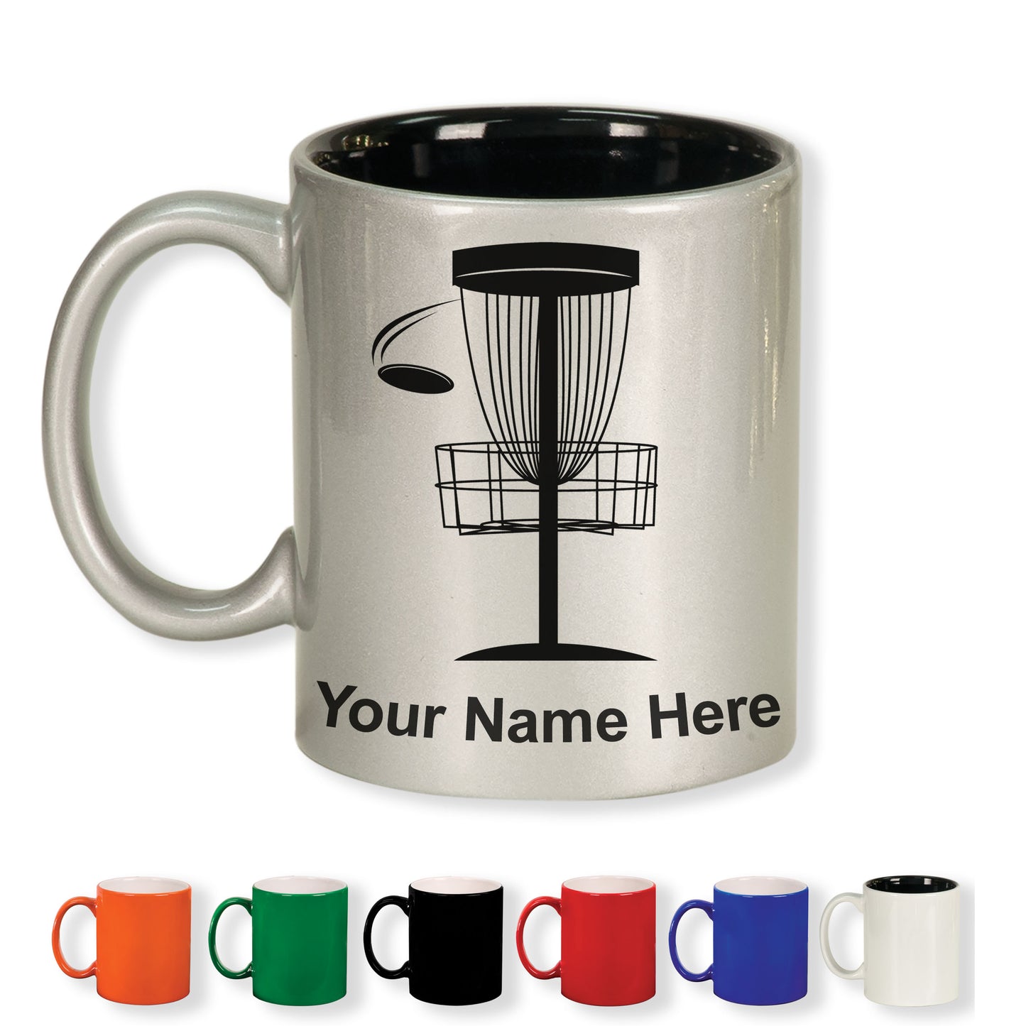 11oz Round Ceramic Coffee Mug, Disc Golf, Personalized Engraving Included