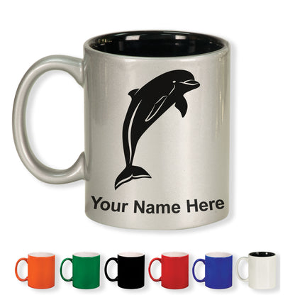 11oz Round Ceramic Coffee Mug, Dolphin, Personalized Engraving Included