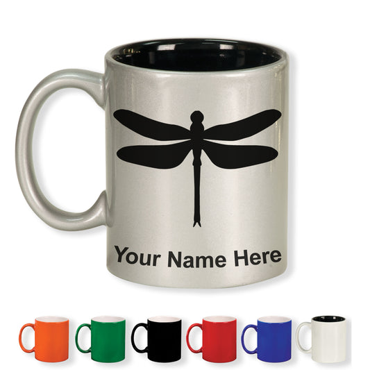 11oz Round Ceramic Coffee Mug, Dragonfly, Personalized Engraving Included