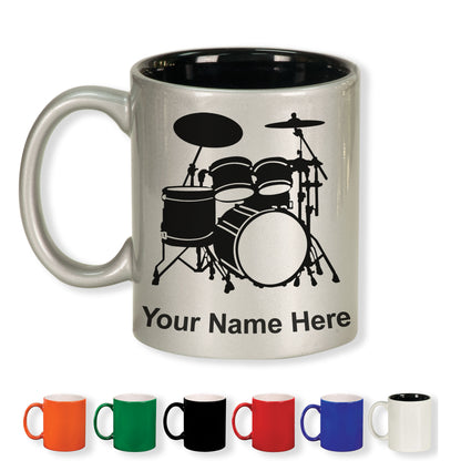 11oz Round Ceramic Coffee Mug, Drum Set, Personalized Engraving Included