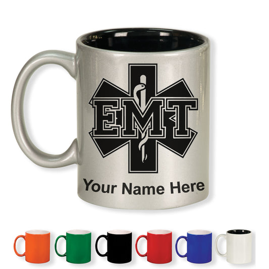 11oz Round Ceramic Coffee Mug, EMT Emergency Medical Technician, Personalized Engraving Included