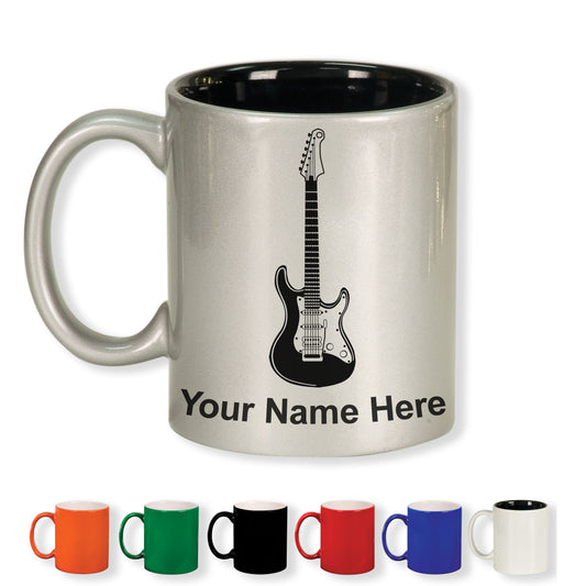 11oz Round Ceramic Coffee Mug, Electric Guitar, Personalized Engraving Included