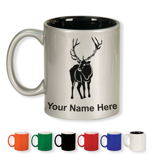 11oz Round Ceramic Coffee Mug, Elk, Personalized Engraving Included