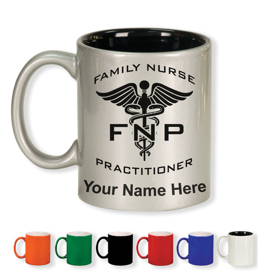 11oz Round Ceramic Coffee Mug, FNP Family Nurse Practitioner, Personalized Engraving Included