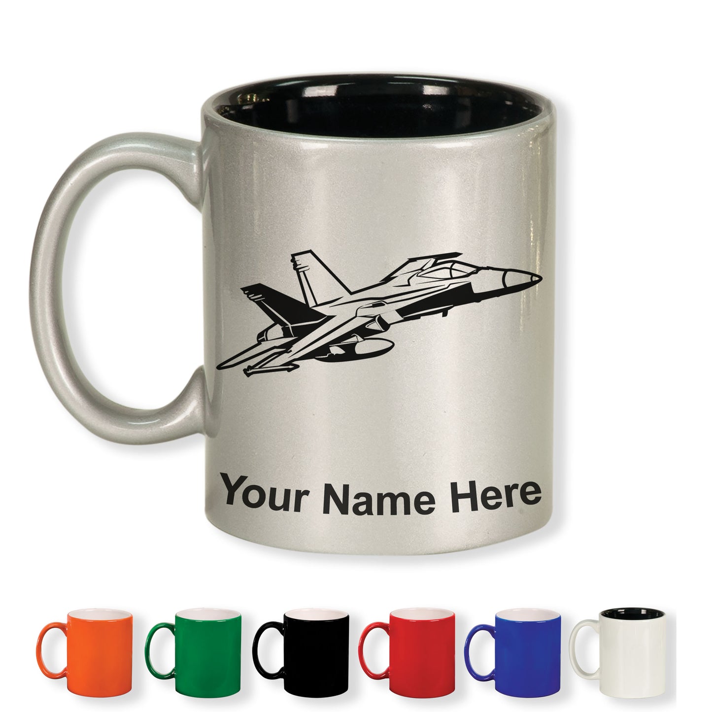 11oz Round Ceramic Coffee Mug, Fighter Jet 2, Personalized Engraving Included