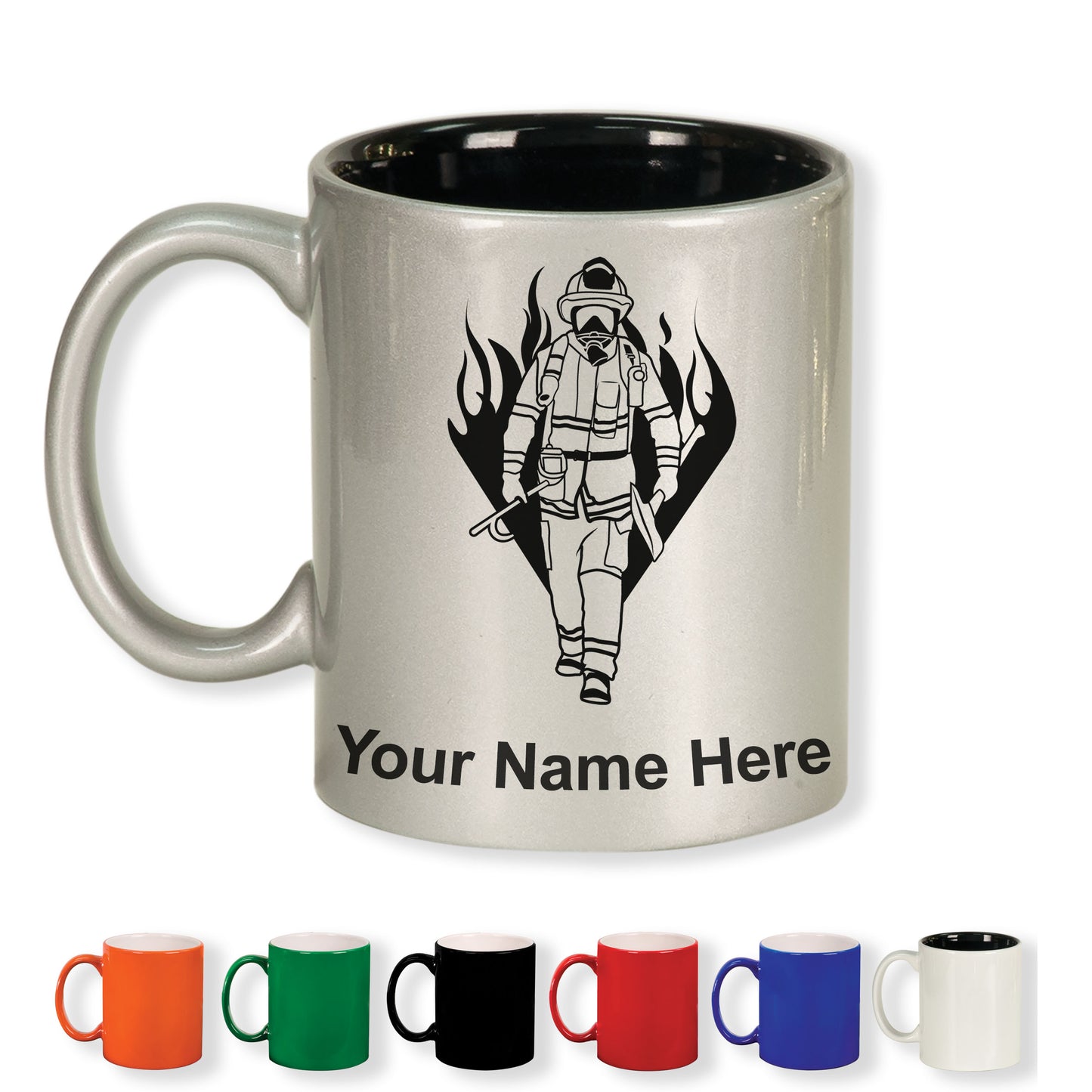 11oz Round Ceramic Coffee Mug, Fireman, Personalized Engraving Included