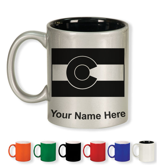 11oz Round Ceramic Coffee Mug, Flag of Colorado, Personalized Engraving Included