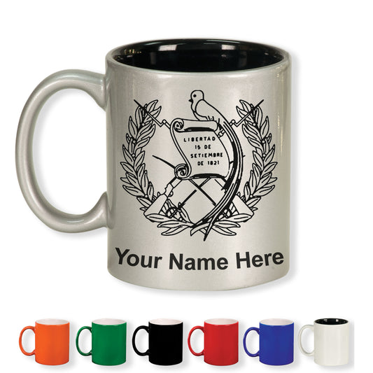 11oz Round Ceramic Coffee Mug, Flag of Guatemala, Personalized Engraving Included