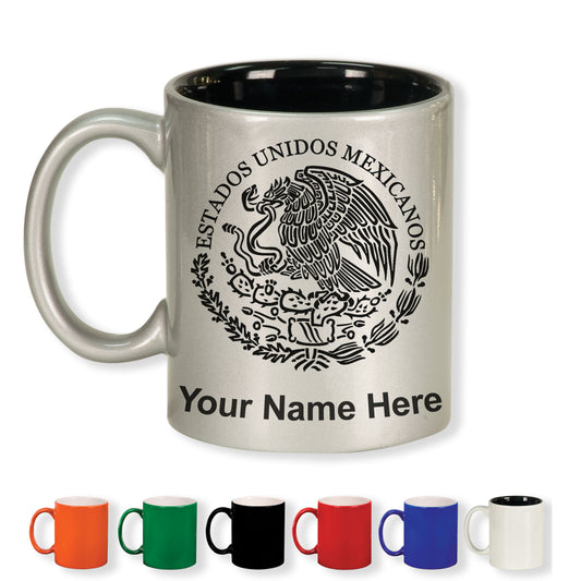 11oz Round Ceramic Coffee Mug, Flag of Mexico, Personalized Engraving Included