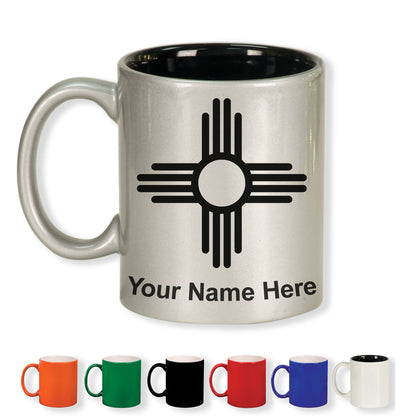 11oz Round Ceramic Coffee Mug, Flag of New Mexico, Personalized Engraving Included