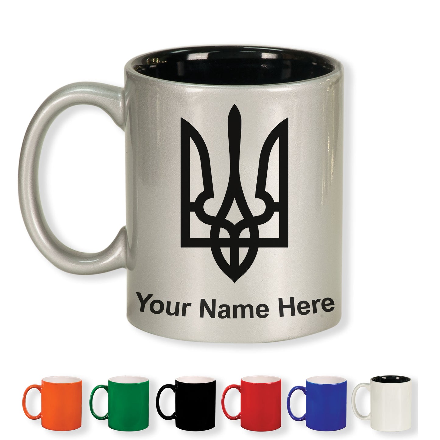 11oz Round Ceramic Coffee Mug, Flag of Ukraine, Personalized Engraving Included