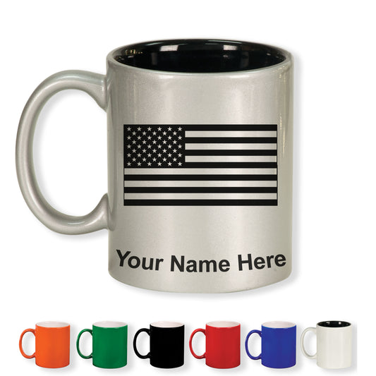 11oz Round Ceramic Coffee Mug, Flag of the United States, Personalized Engraving Included