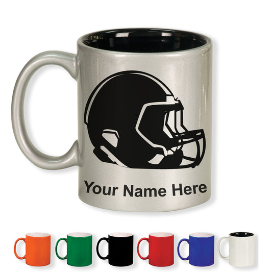 11oz Round Ceramic Coffee Mug, Football Helmet, Personalized Engraving Included