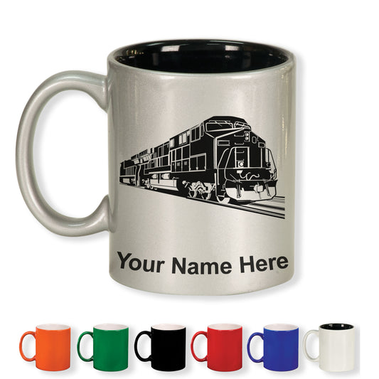 11oz Round Ceramic Coffee Mug, Freight Train, Personalized Engraving Included