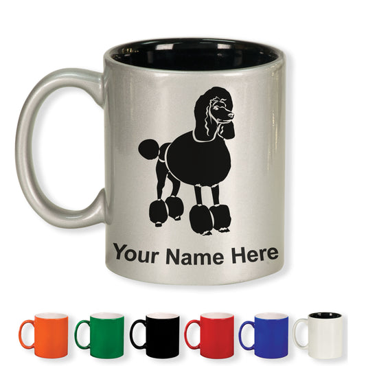 11oz Round Ceramic Coffee Mug, French Poodle Dog, Personalized Engraving Included