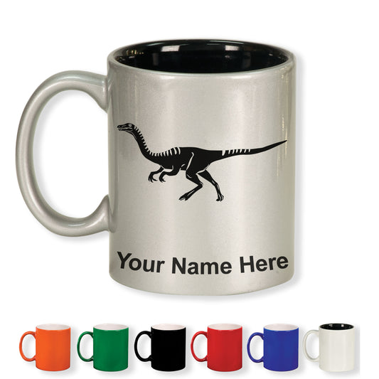 11oz Round Ceramic Coffee Mug, Gallimimus Dinosaur, Personalized Engraving Included