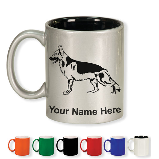 11oz Round Ceramic Coffee Mug, German Shepherd Dog, Personalized Engraving Included