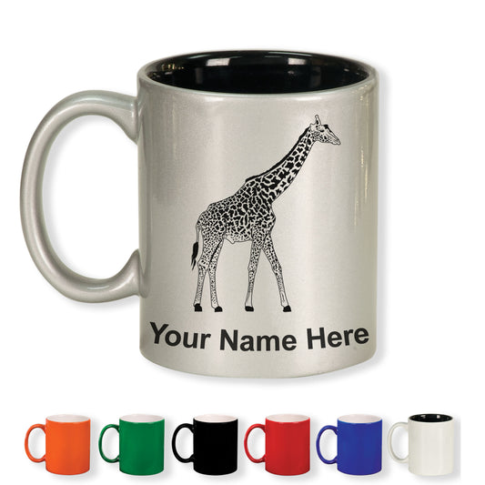 11oz Round Ceramic Coffee Mug, Giraffe, Personalized Engraving Included