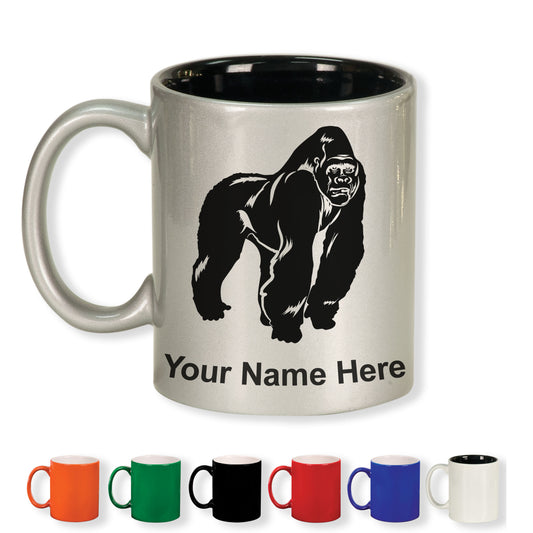 11oz Round Ceramic Coffee Mug, Gorilla, Personalized Engraving Included