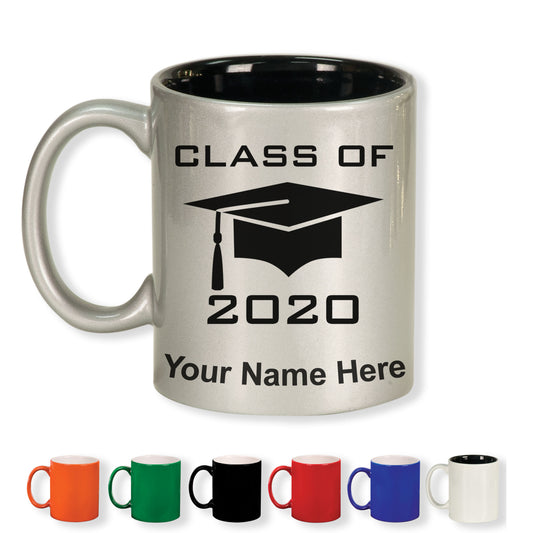 11oz Round Ceramic Coffee Mug, Grad Cap Class of 2020, 2021, 2022, 2023 2024, 2025, Personalized Engraving Included