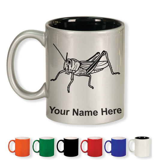 11oz Round Ceramic Coffee Mug, Grasshopper, Personalized Engraving Included