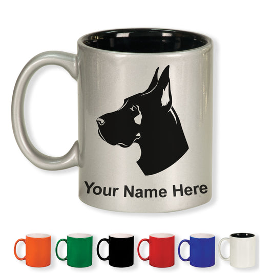 11oz Round Ceramic Coffee Mug, Great Dane Dog, Personalized Engraving Included