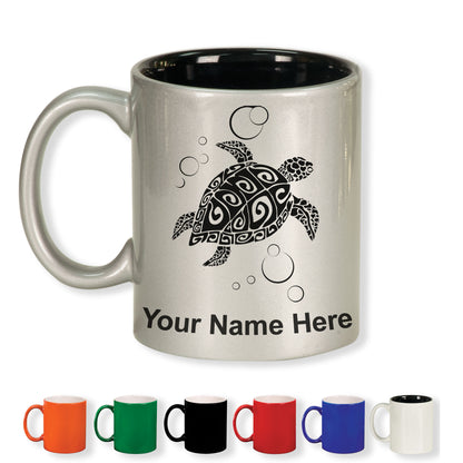 11oz Round Ceramic Coffee Mug, Hawaiian Sea Turtle, Personalized Engraving Included